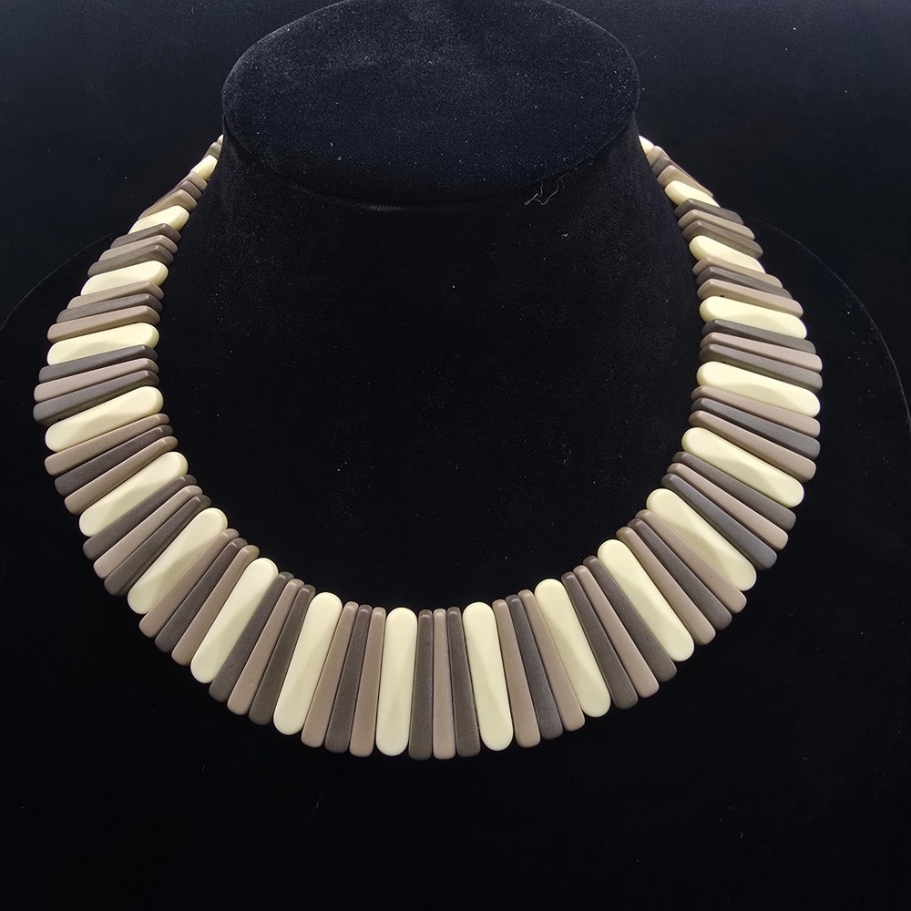 Avon 1988 Sirocco Stick Necklace Grey Beige Tribal Vintage Jewelry